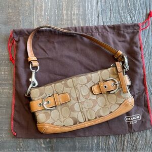 Coach Mini Signature Leather Tan Buckle Clutch Shoulder Bag #5107